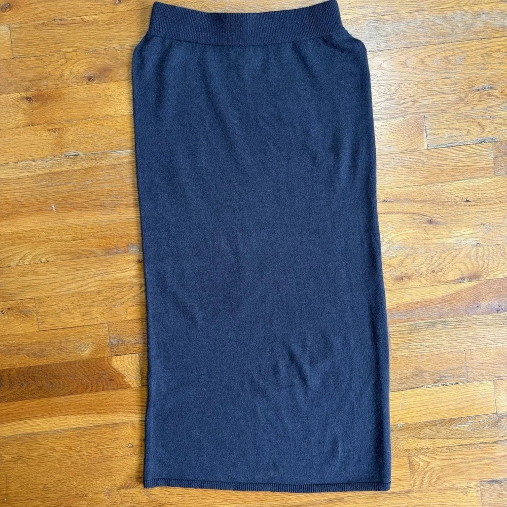 Callahan‎ Knitwear Knit Pull on Midi Skirt Small Petite Charcoal Gray Side Split
